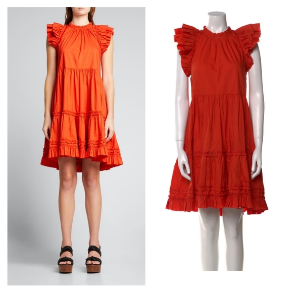 Ulla JohnsonJoan Tiered Ruffle Mock Neck Dress Size M (6) - Picture 2 of 8